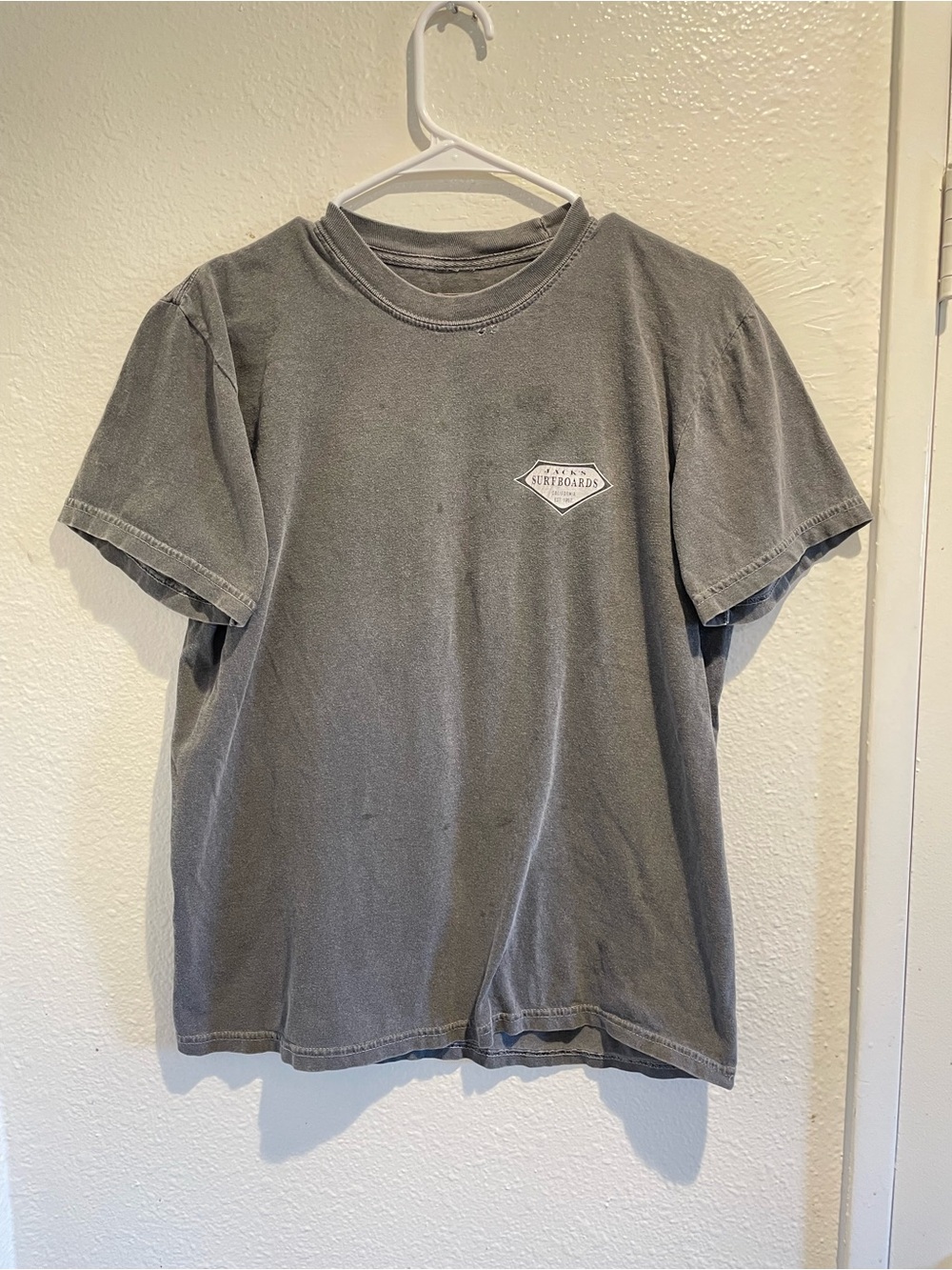 Jacks Surfboards California Graphic Tee Gray Washed Short Sleeve Shirt Men M
